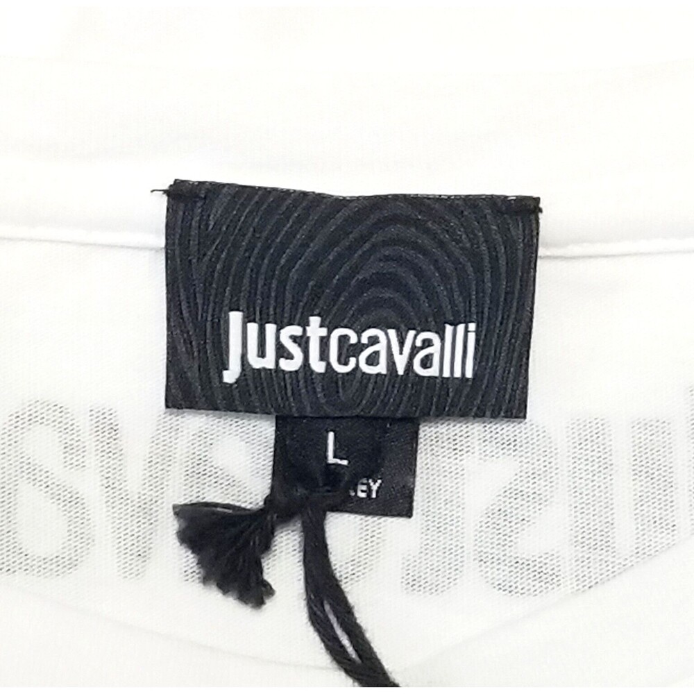 NWT JUST CAVALLI Men's White T Shirt Black Triangle Graphic Sz Large Tee Logo - Picture 7 of 12